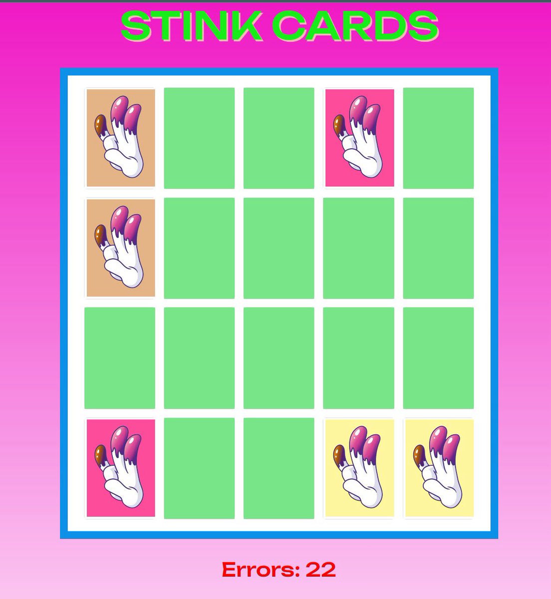 cat_wif's tweet photo. 🚨OMG another @StinkMeBB game just dropped:

🃏STINK CARDS🃏

Battle your ADHD!! 

Match the pairs of STINK cards. Click on a card to reveal it, and try to find its pair. If the cards do not match, they will flip back over

🎮PLAY NOW: https://t.co/wqCAOZ6rgc https://t.co/Kgd75JoWug