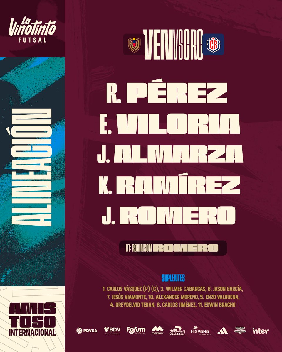 ¡Así saldrá nuestra Selección!
.

🏟Complejo Heiner Ugalde
Costa Rica 
Venezuela 🇻🇪  vs Costa Rica 🇨🇷
🕜 7pm (Costa Rica)
🕜 9pm (Venezuela)