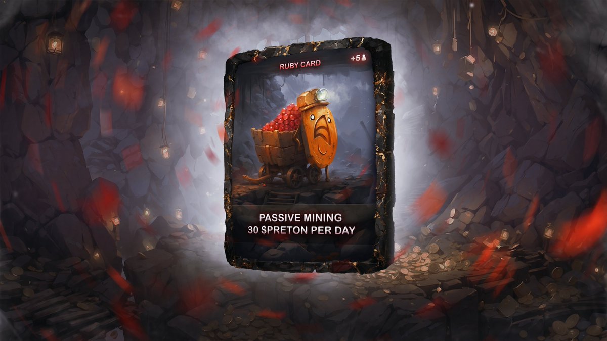 A new card is already on the way! 

Starting today, the Ruby Card is available!

This card is timed to coincide with a recent event, namely 2,000,000 active users in our bot! 

What is required to activate the Ruby card?

t.me/preton_drop_bot

- Copy your referral link
-