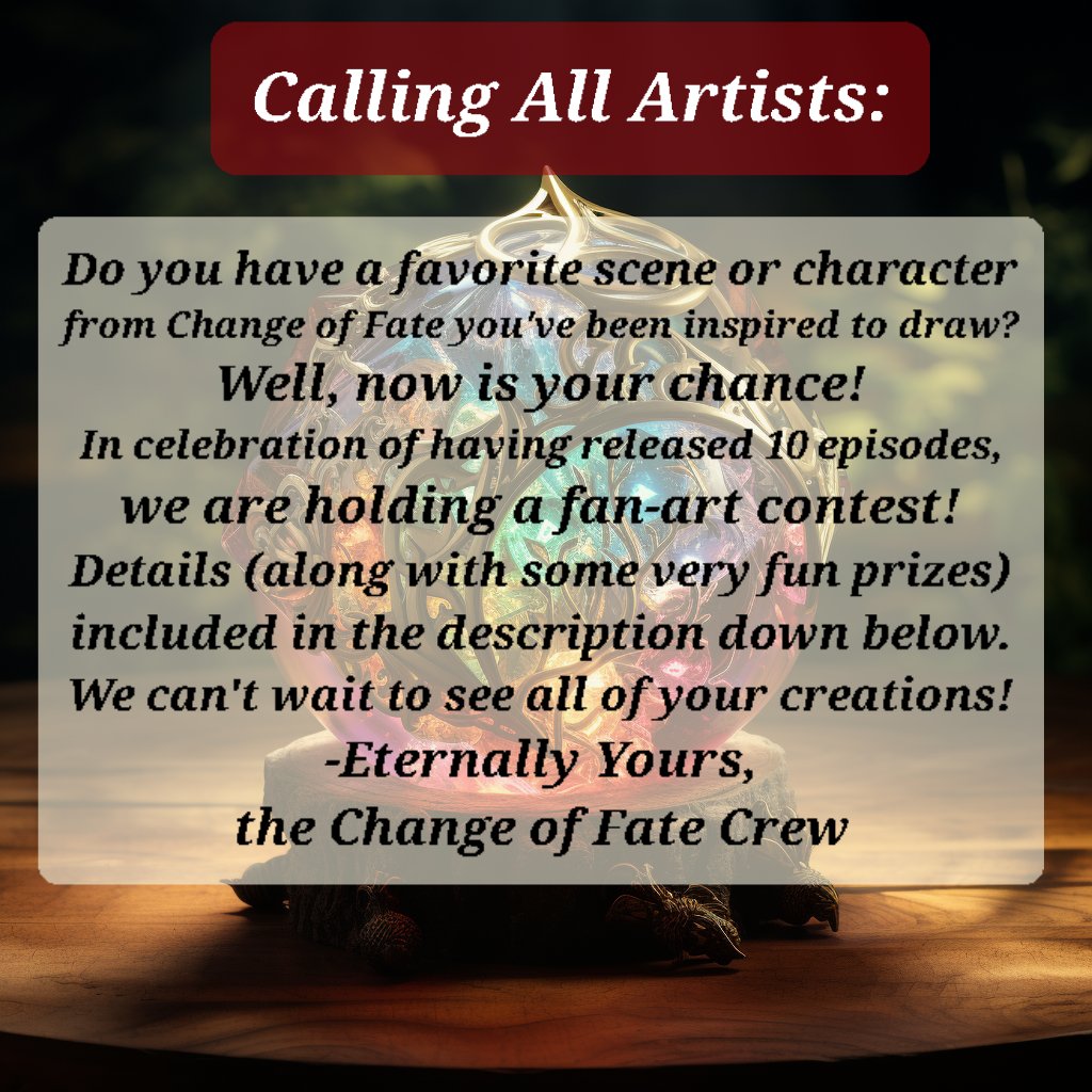 ⚠️Fan-Art Contest!⚠️ 

#DnD #DungeonsAndDragons #RolePlay #CreativeWriting #Fantasy #Livestream #Interactive #Chat #TwitchChat #FantasyWriting #Writing #DD #Dice #Friends #Twitch #Fate #Magic #CreativeWritingCommunity #WritingCommunity #Contest #art #artist #fanart #ChangeOfFate
