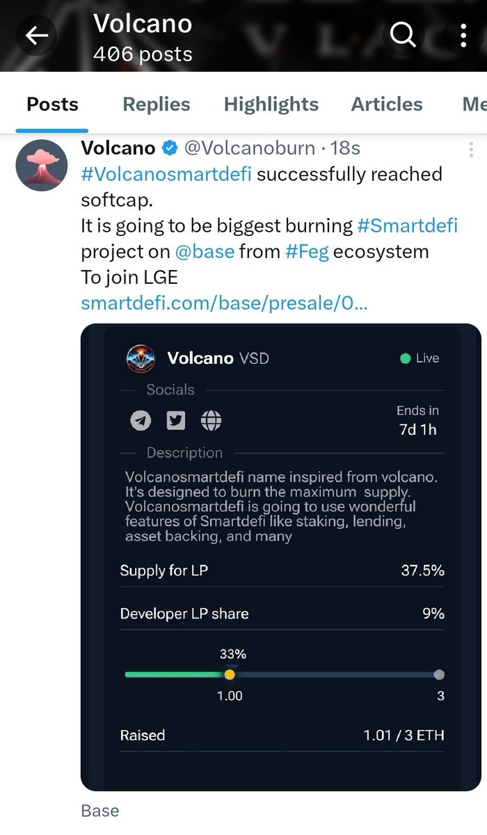 yoga2earn's tweet photo. To celebrate upcoming launch of #Volcanosmartdefi on @base chain we are announcing airdrop of 10 million #Volcanosmartdefi to base chain holders
100 members will get 100,000 #Volcanosmartdefi on Base chain
Launch on 26 June 2024 @base
To qualify
Step 1 : Join Tg
https://t.co/QuxC696ONh 
Step 2 : Like Retweet and comment 
Step 3 : Tag 2 friends
#Volcanosmartdefi approx did 7X on BSC from launch its time to take over @base