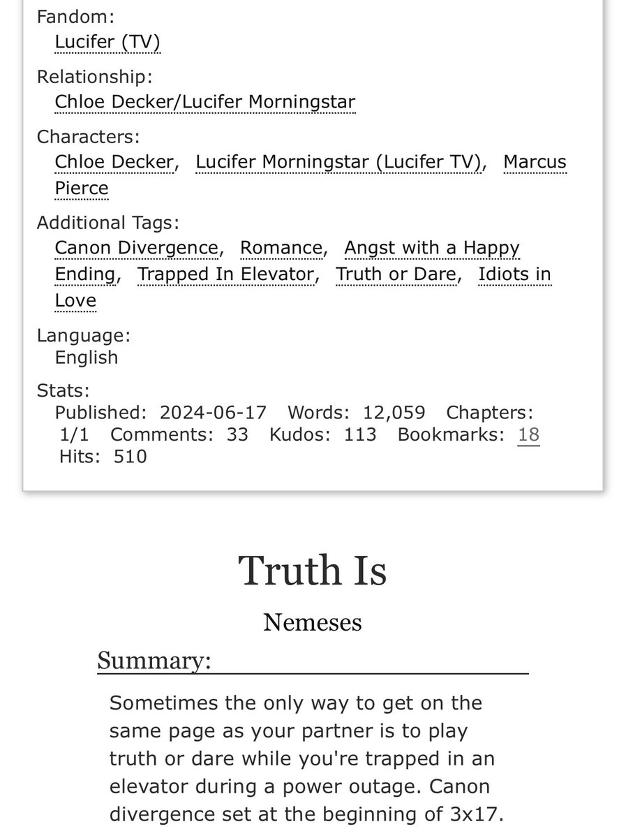 It’s not #ficrecfriday but too bad, consider this astoundingly good fic your teaser for the week. A masterpiece of emotional storytelling. So incredibly heartfelt and just beautiful. Read it now.  With a box of tissues. Truth Is by Nemeses archiveofourown.org/works/56716636