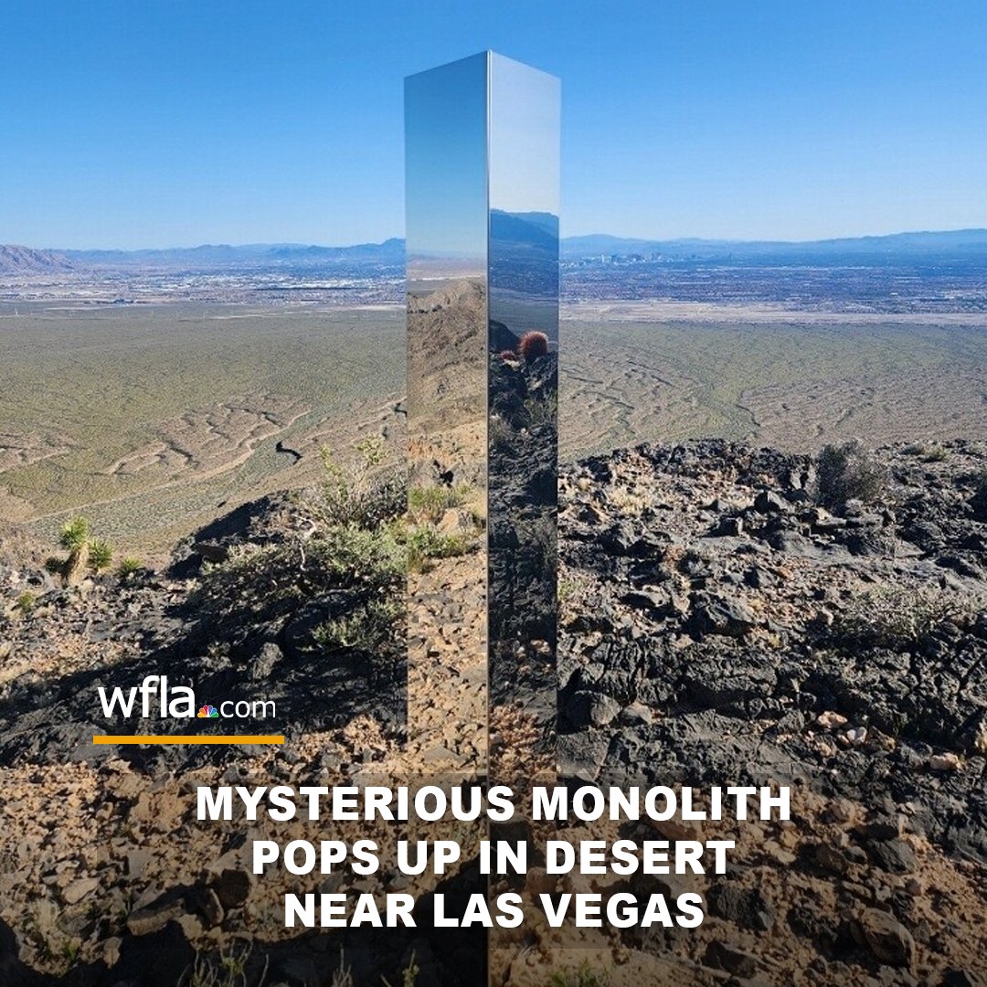 WFLA's tweet image. Remember when mysterious monoliths were popping up all over the world in 2020? Well, it happened again, this time in the Nevada desert. 8.wfla.com/3ximVQV