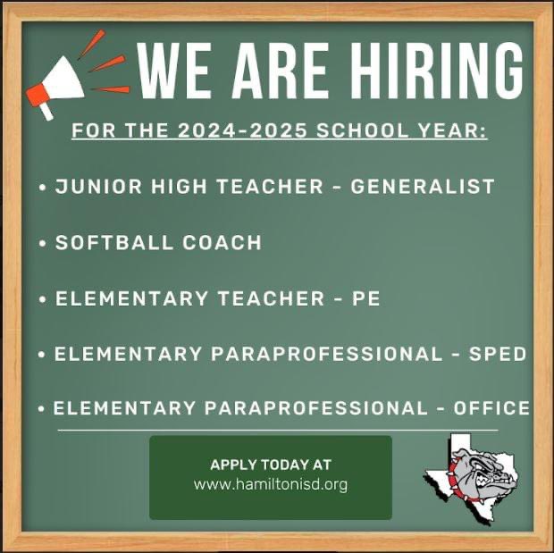 Come join the Hamilton ISD Team!  #BulldogWay