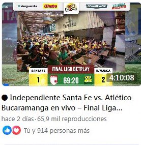 Néstor González (@nestorgoal) on Twitter photo Así como el <a href="/ABucaramanga/">Atlético Bucaramanga</a>, en Tribuna Deportiva de <a href="/vanguardia/">VANGUARDIA</a> estamos contentos por la satisfacción del deber cumplido y agradecidos. La transmisión de la final tuvo 500.000 reproducciones en facebook de Vanguardia, 88.000 en YouTube y 65.000 en facebook de <a href="/qhubobga/">Q'hubo Bucaramanga</a>. Así como el <a href="/ABucaramanga/">Atlético Bucaramanga</a>, en Tribuna Deportiva de <a href="/vanguardia/">VANGUARDIA</a> estamos contentos por la satisfacción del deber cumplido y agradecidos. La transmisión de la final tuvo 500.000 reproducciones en facebook de Vanguardia, 88.000 en YouTube y 65.000 en facebook de <a href="/qhubobga/">Q'hubo Bucaramanga</a>.