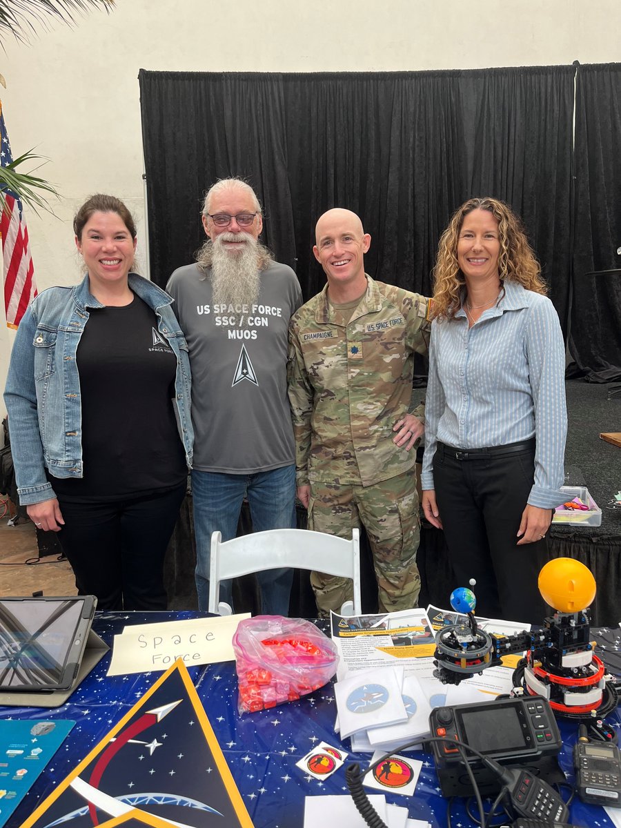 USSF_SSC's tweet image. Kickin&apos; it at San Diego Air and Space Museum’s Space Day 2024! #SpaceForce representatives from #SpaceSystemsCommand recently hosted an educational and interactive booth where guests learned about the critical role of Narrowband Satellite Communications systems.