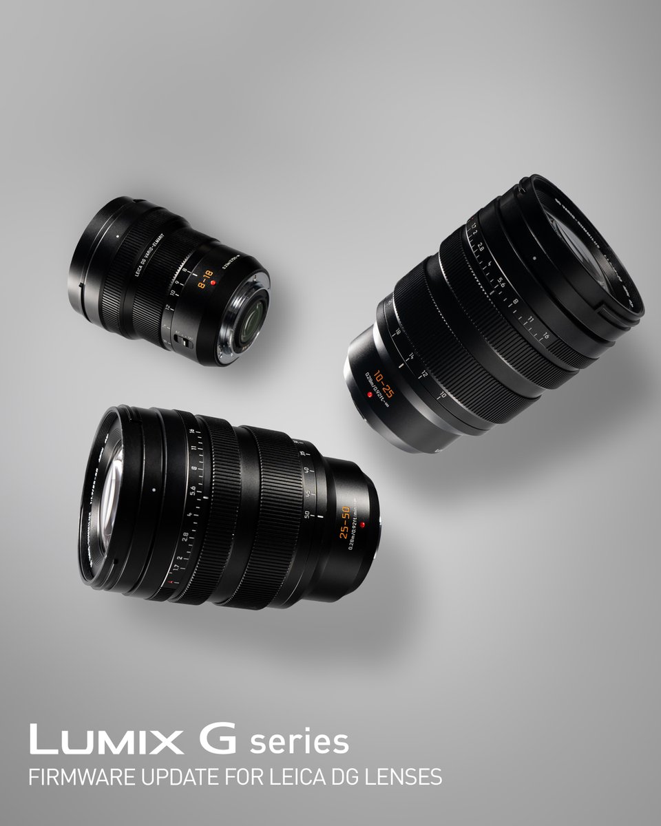 New Firmware update!

-LEICA DG VARIO-ELMARIT 8-18mm / F2.8-4.0 ASPH.
-LEICA DG VARIO-SUMMILUX 10-25mm / F1.7 ASPH.
-LEICA DG VARIO-SUMMILUX 25-50mm / F1.7 ASPH.

Enhance your experience with improved autofocus performance while zooming.
 
#LUMIX #ShotOnLUMIX #PDAF #GSeries