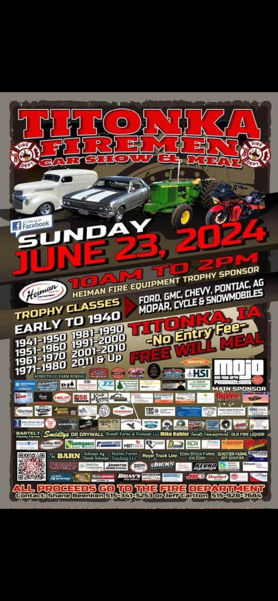 SHANEBEENKEN's tweet photo. It’s car show week, time to get those cars shined up and ready for Sunday Sunday Sunday 10 to 2!!  Tell your friends to tell their friends that the Titonka Fire Department needs your support. Let’s make this the best car show we’ve ever had for the memory of BRIAN!!! https://t.co/HOTgYoFB9f