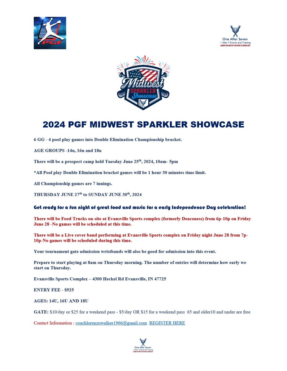 Have you signed up for thee Midwest Sparkler? If not, you won't want to miss out on all the great softball, music, and food!