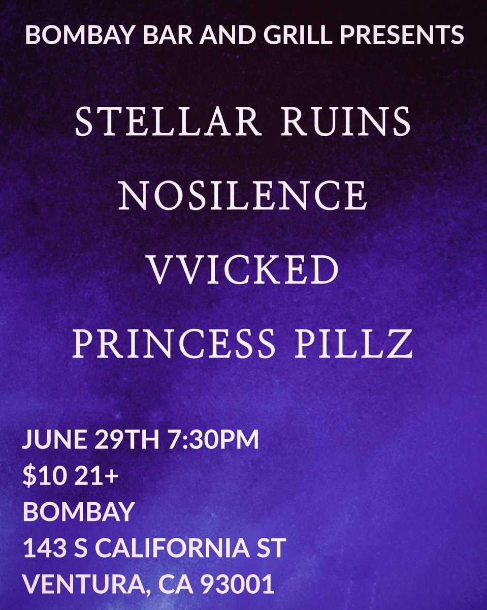 SHOW ANNOUNCEMENT 📢 Downtown Ventura, we're back and will be playing Bombay Bar and Grill next Saturday June 29th with a stacked lineup featuring @nosilenceofficial @officially_vvicked and @princess_pillz_music 🤘🔥 show starts at 7:30pm, 21+/$10. Let's go!

#livemusic #shoegaze