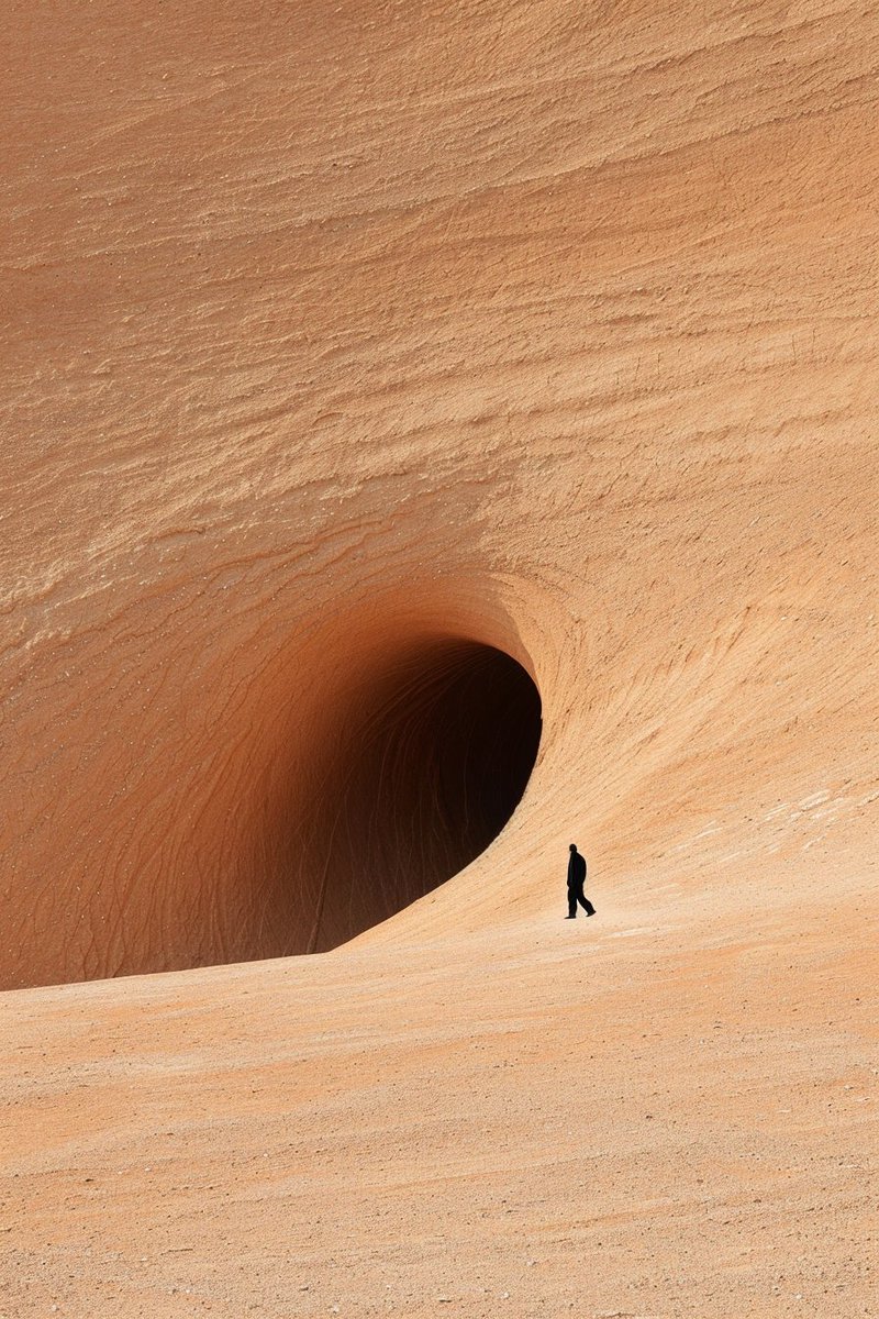 ciguleva's tweet image. &quot;This is a hole on Mars, recently photographed by the Mars Reconnaissance Orbiter. It&apos;s a pit crater that possibly opens into a larger cave that could provide a shelter for human astronauts... or for alien life. That&apos;d be very cool to explore 👀 --ar 2:3 --p --s 1000&quot;…
