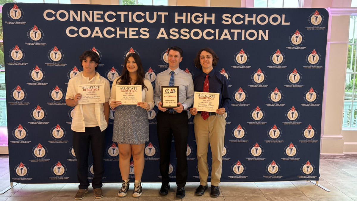 Tonight, 5 amazing Team MAX members were recognized at the <a href="/CTHSCA/">CHSCA</a> All-State Robotics Banquet! Anthony M, Julia H, and JT P were named to the All-State team. Kyle Herren (‘16) was named Alumni of the Year. Rob Cormier (not pictured) was named Coach of the Year.

#LetsMakeStuff