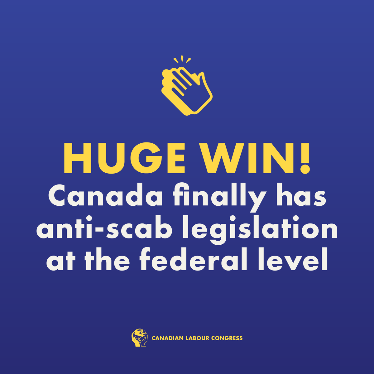 Huge win! Canada finally has anti-scab legislation at the federal level! We’ve been fighting for this for decades. Anti-scab protection is long overdue and will go a long way to restoring balance at the bargaining table. 1/3