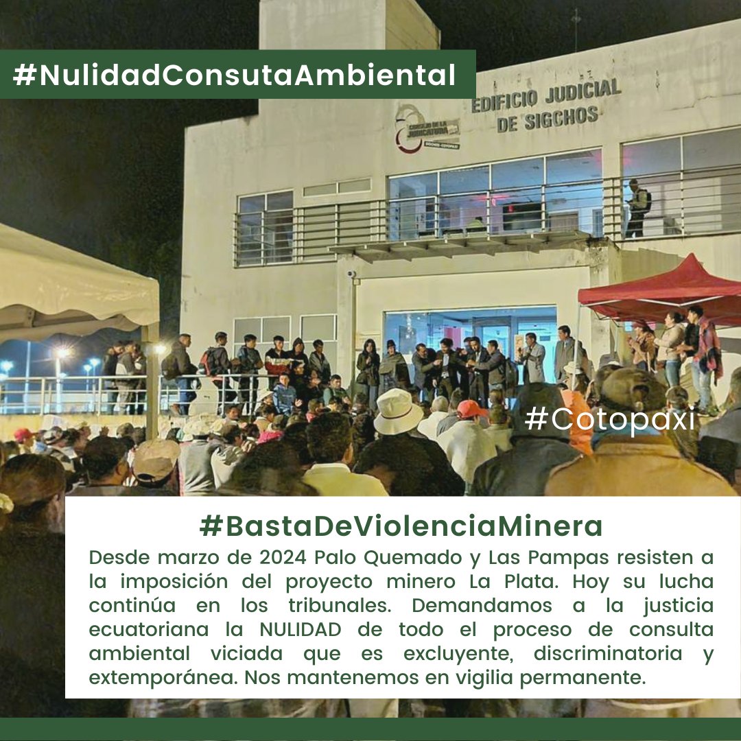 1.Demandamos a la justicia ecuatoriana <a href="/CotopaxiCJ/">Cotopaxi CJ</a> la NULIDAD de todo el proceso de consulta ambiental viciada de la concesión La Plata que es excluyente, discriminatoria y extemporánea.
<a href="/alain_bureau/">Alain B.</a> <a href="/CanadaEcuador/">Canada in Ecuador</a> <a href="/DanielNoboaOk/">Daniel Noboa Azin</a>
#NulidadConsultaAmbiental