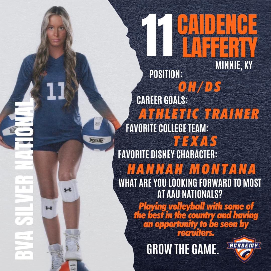 Meet Caidence Lafferty, an Outside Hitter and Defensive Specialist for BVA Silver N. Caidence has an elite volleyball IQ - her shot placement and defense helps Silver go. We can't wait to see Caidence ball at AAU Nationals in Orlando! Good luck, Caidence!

#GrowTheGame #TheBVAWay