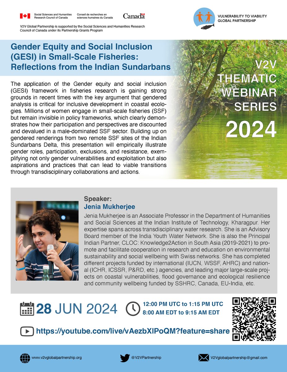 📍SAVE THE DATE! #ThematicWebinar #SSF 
📢Gender Equity and Social Inclusion (GESI) in Small-Scale Fisheries: Reflections from the Indian Sundarbans

🎙️Speaker: Jenia Mukherjee
🗓️June 28, 2024 (Friday)
⏰12:00 PM to 1:15 PM UTC
▶️youtube.com/live/vAezbXlPo…
