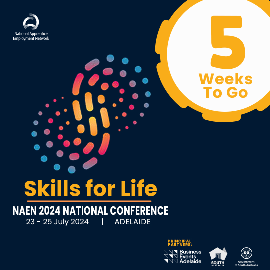 The countdown is on! Only 5 weeks until the #NAEN2024 National Conference kicks off in the vibrant city of Adelaide from July 23-25. 🗓️

Don't miss out! lnkd.in/gMQ3Snhe

Thank you to our principal partner <a href="/BizEventsAdl/">Business Events Adelaide</a>, for their support.

#Adelaide  #Skillsforlife