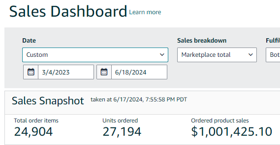 daveflips_'s tweet image. Hit my first $1mil in sales in my 16th month. Been a fun journey so far and while Amazon has its downsides, I am very grateful for the platform changing my life 🙏

The next million will be done by the end of 2024.