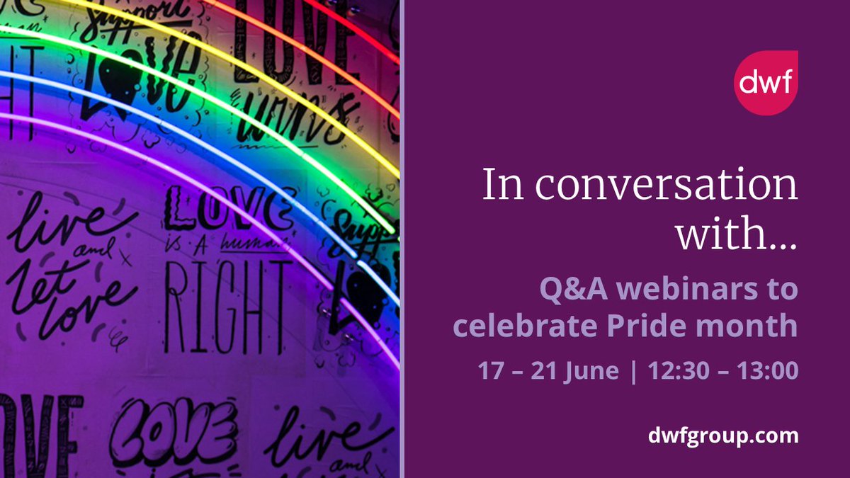In celebration of #Pride month <a href="/DWF_Law/">DWF Law</a> are hosting 15-minute Q&amp;A sessions each day this week as part of the #5STARFutures programme. Colleagues from DWF, allies and those who identify as #LGBTQ+ are coming together to share their career journey.
Register: bit.ly/3xkzsTW