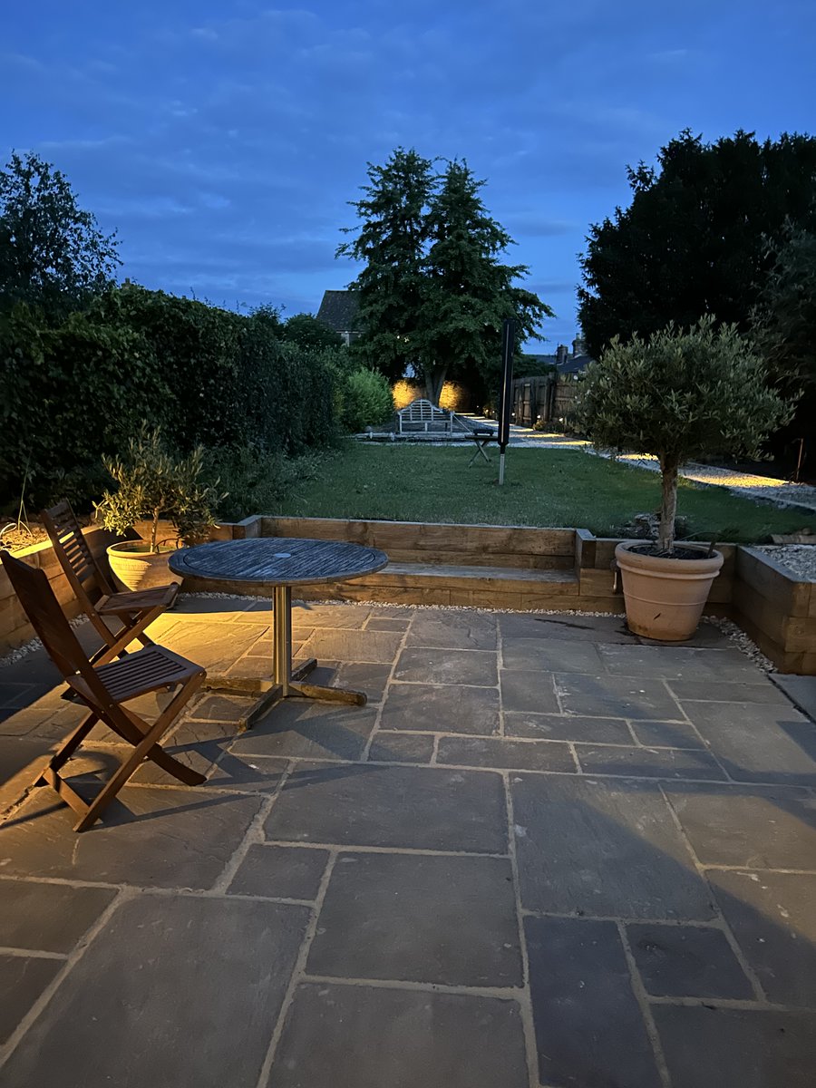 Bob at BBT Electrical Services and <a href="/inhomemedia/">inHOMEMediaSolutions</a> taking a near dark skies approach to garden lighting. Downward spike spots in CorTen creating the washing effect