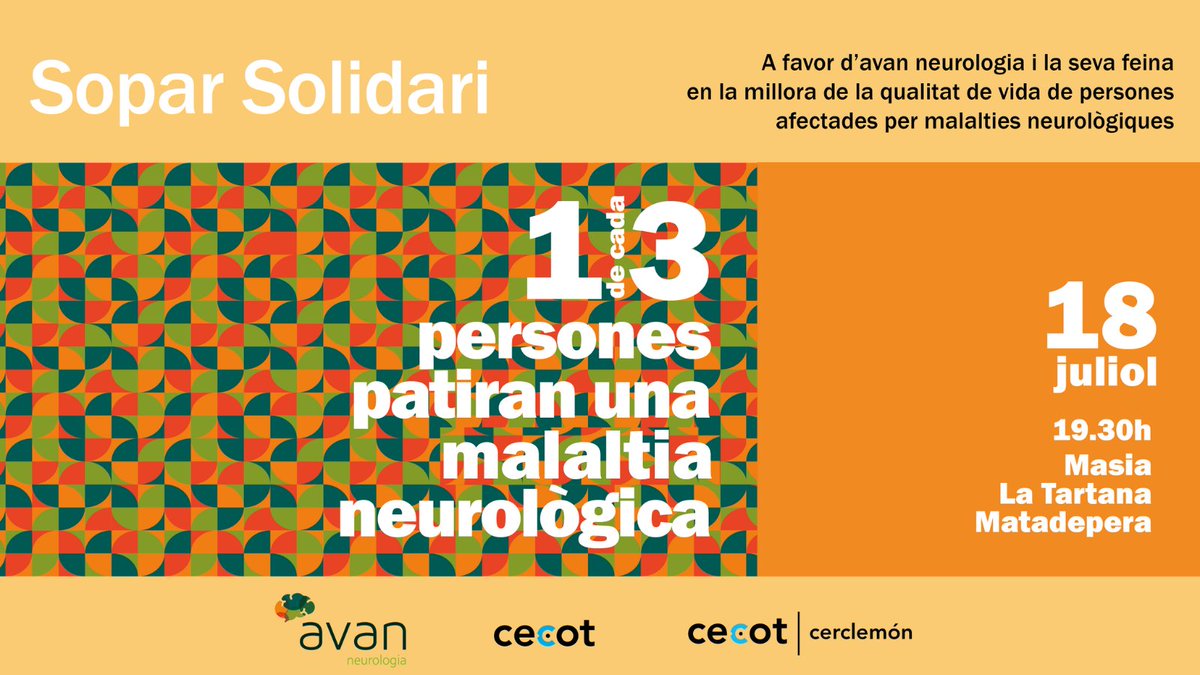 PatronalCecot's tweet image. El 18 de juliol Cerclemón, la branca solidària de la #Cecot, organitza un #sopar #solidari a favor de la Fundació #AVAN seguit d'un concert a la Masia La Tartana de Matadepera.
Aconsegueix la teva entrada o converteix-te en #patrocinador aquí: cerclececot.cat/sopar-solidari/