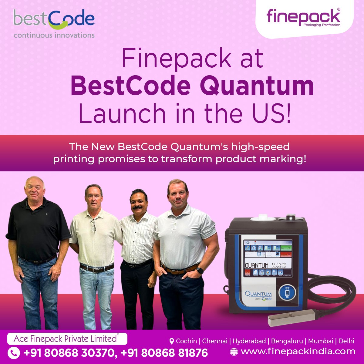 FinepackAce's tweet image. Finepack is excited to be at the BestCode Quantum launch in the US! The new BestCode Quantum's high-speed printing is set to revolutionize product marking.
#Finepack #BestCode #BestCodeQuantum #PrintingInnovation #ProductMarking #Coding