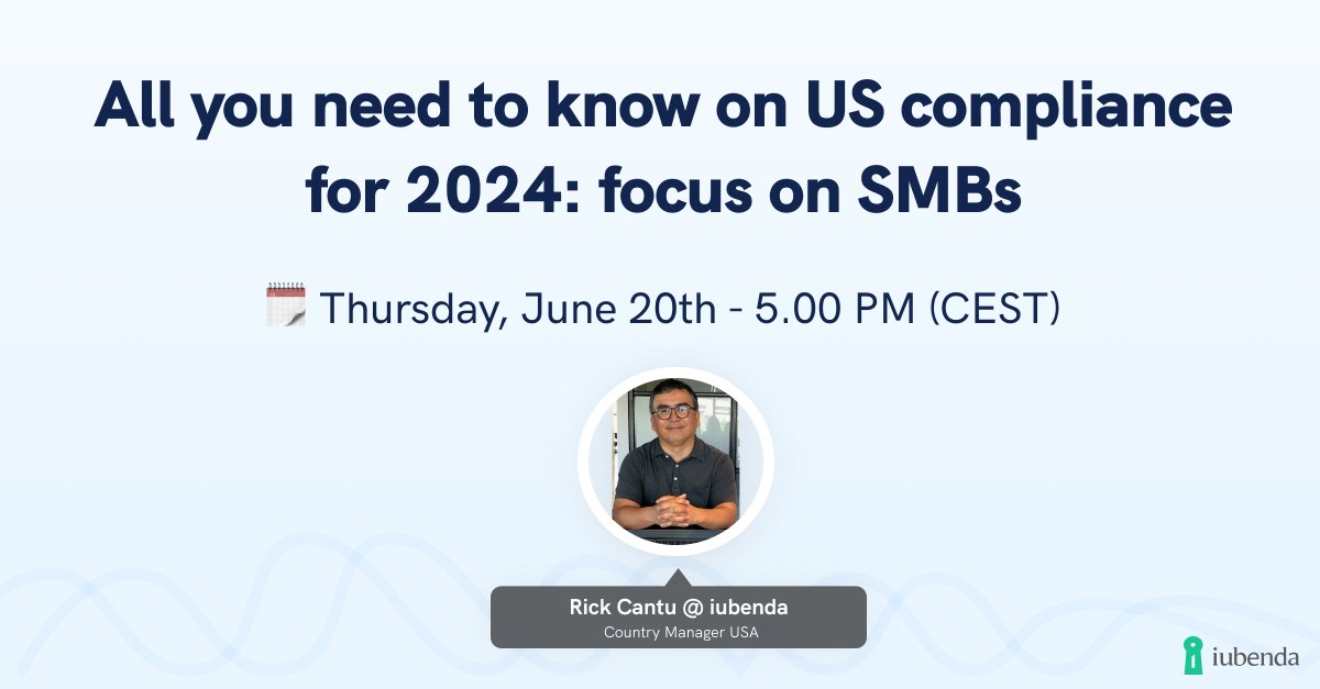 There will soon be 18 privacy laws in the U.S. – as Texas, Florida and Oregon are enforcing their own.

How will this affect your business?

📣 Join us on Thursday, June 20th at 5.00 PM (CEST) and find out!

Reserve your free spot now 👇
app.livestorm.co/iubenda-srl/us…