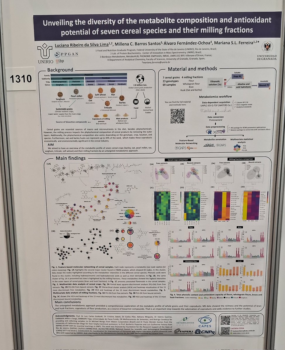 lucirslima's tweet image. second poster session at #metsoc2024 today. If you are interested in #foodomics, especially in cereal #metabolomics, come talk to me at poster 1310 :)
