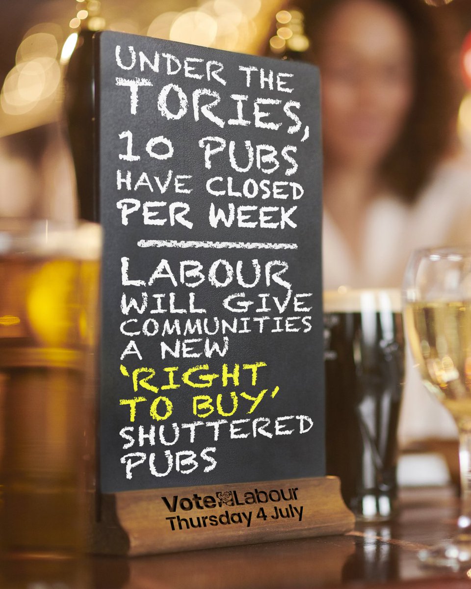 UKLabour's tweet image. Labour will give local people the chance to take over pubs that are closing.

🇬🇧🍺 Only Labour will end the decline of British pubs.