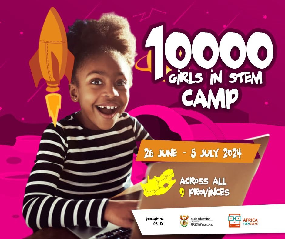 Exciting News! The “10,000 Girls in STEM” camp, a collaboration between the Department of Basic Education and Africa Teen Geeks, commenced in the Northern Cape today. This initiative aims to empower young girls with skills in science, technology, engineering, and mathematics,