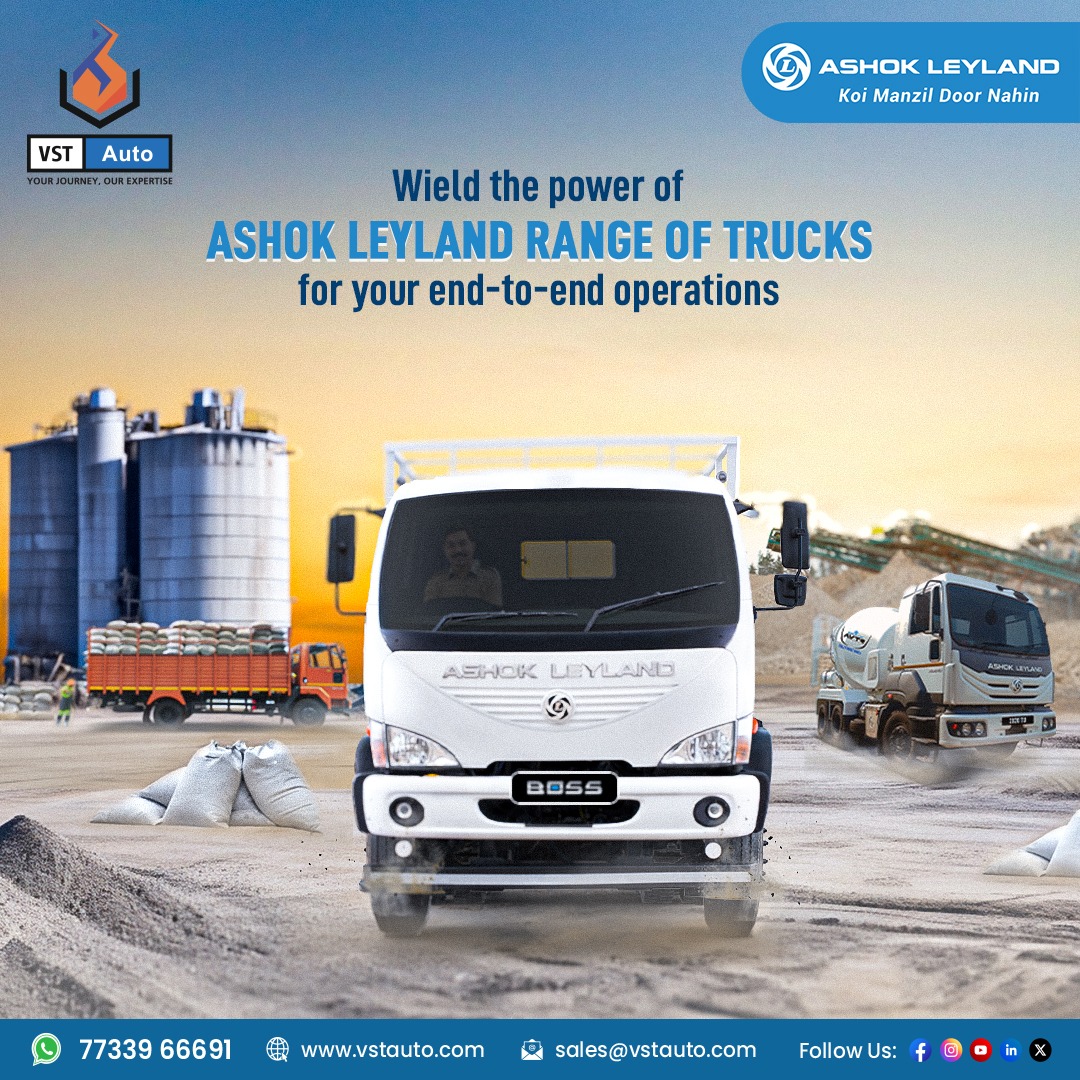 Maximize your business's potential with Ashok Leyland's powerful range of trucks for your end to end operations.
#AshokLeyland #KoiManzilDoorNahin #AshokLeylandlndia #AshokLeylandOfficial #vstauto #vstautoindia #AshokLeylandVSTAuto