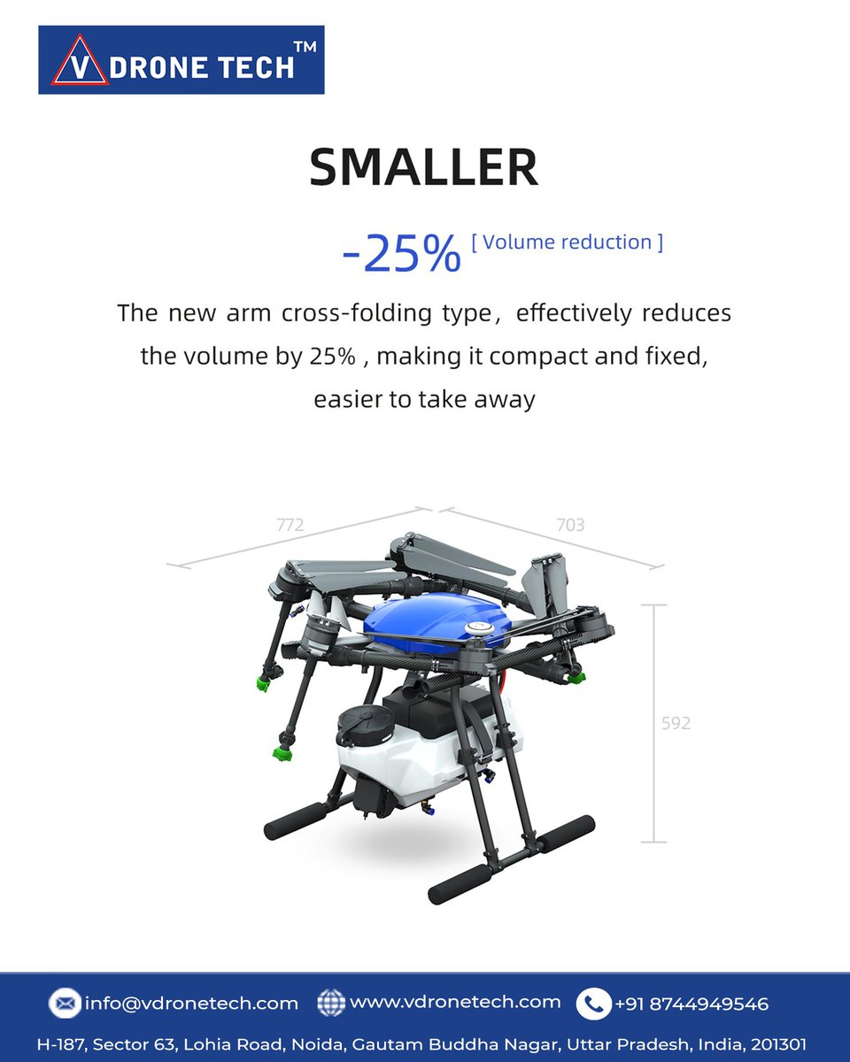 vdronetech's tweet image. V Drone Tech Product || E610M Ultralight #droneframe

💨 10L Capacity, full load weight of the entire drone &amp;lt;25kg
💨 Lighter, smaller, easier to assemble, and more flexible packaging.
💨 Meets the requirements for lightweight agricultural spraying drones.

#E610M #VDroneTech
