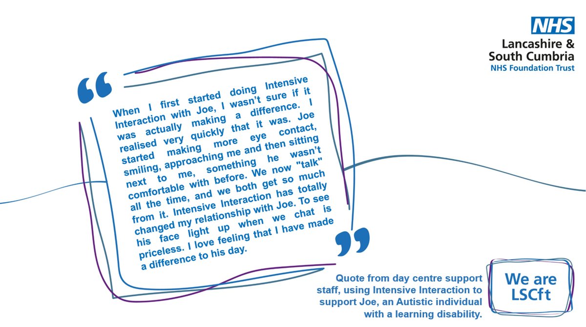 jrodgersSLT's tweet image. Here&apos;s a quote from staff supporting Joe to feel seen and heard, using Intensive Interaction @WeAreLSCFT #learningdisabilityweek2024
