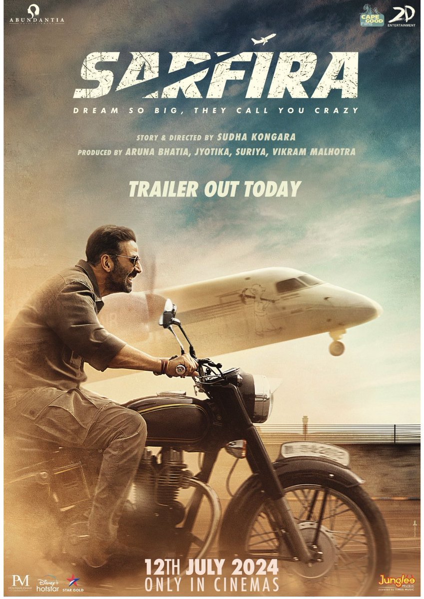 Sapne woh nahi jo aap sote huye dekhte hain, sapne woh hote hain jo aapko sone hi nahi dete.
Ek aise hi sapne ki kahani hai Sarfira. Trailer Out Now: bit.ly/SarfiraTrailer

#Sarfira releases only in cinemas ❤️on 12th July, 2024. <a href="/akshaykumar/">Akshay Kumar</a>