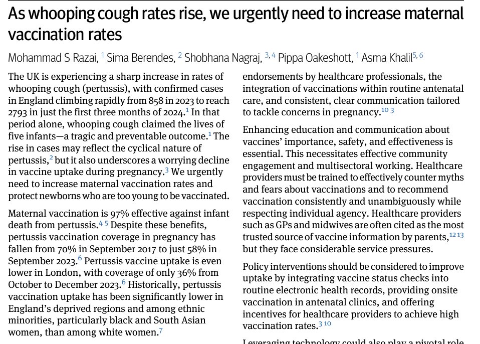 Dr Mohammad Sharif Razai (@mohammadrazai) on Twitter photo Alarming week-on-week increase in confirmed pertussis cases in England, resulting in deaths of several infants.
Our <a href="/bmj_latest/">The BMJ</a>  article provides evidence-based strategies to increase maternal vaccination, crucial to controlling the rise and protecting everyone. Alarming week-on-week increase in confirmed pertussis cases in England, resulting in deaths of several infants.
Our <a href="/bmj_latest/">The BMJ</a>  article provides evidence-based strategies to increase maternal vaccination, crucial to controlling the rise and protecting everyone.