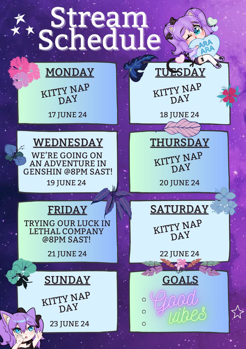 Good morning to all my lovely minions, I hope you guys had the best long weekend and made sure to look after yourselves. 

This week we have a full schedule packed with all the shenanigans🤭Wednesday we'll be starting a brand new story quest in Genshin.

⬇️⬇️⬇️

#TwitchAffilate