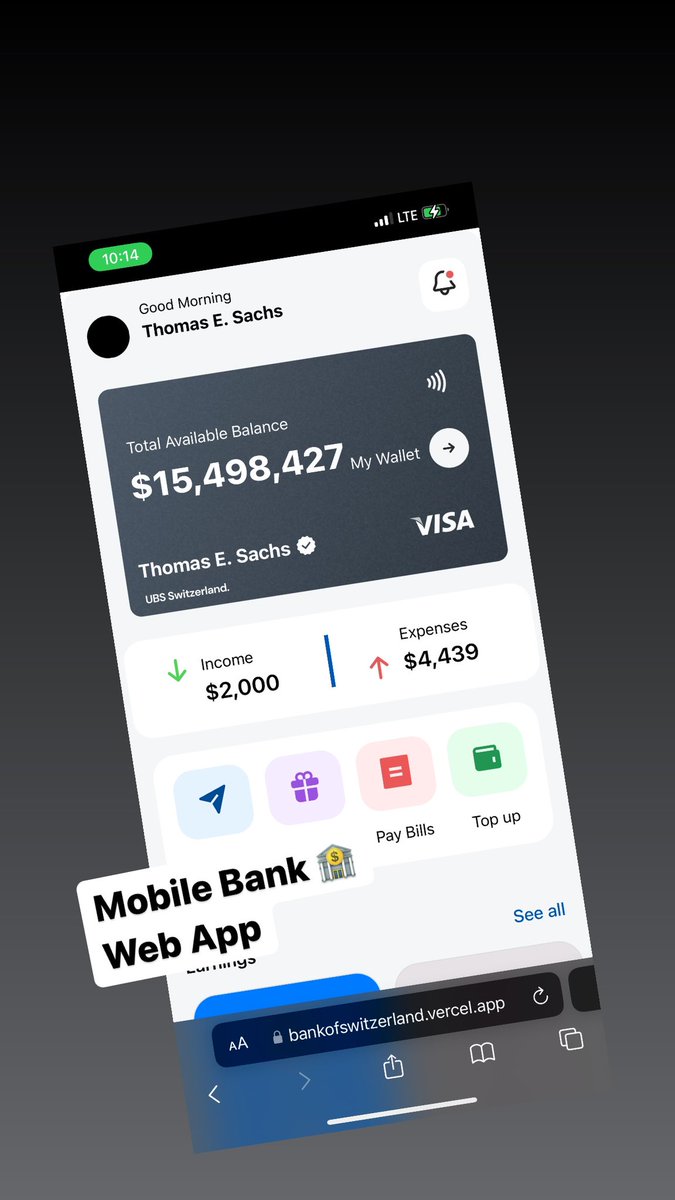 AdewebDeveloper's tweet image. Wallet App build with react and managed by firebase firestore 

#developerStuff

Link: bankofswitzerland.vercel.app