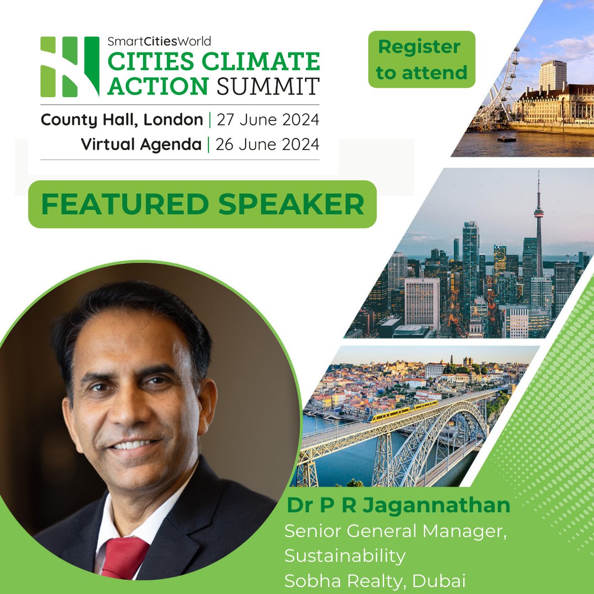 SmartCitiesW's tweet photo. Delighted to announce Dr P R Jagannathan, Senior General Manager, Sustainability Sobha Realty, Dubai is joining our inspirational, expert speakers at #CCAS2024
To hear Dr P R Jagannathan share best practice register online
https://t.co/UNlOKWevKG
#CCAS24 #LCAW2024 https://t.co/wzJc2uTv5g