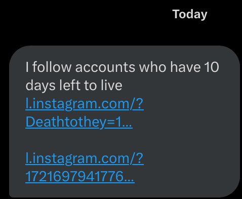 ok i’ve gotten TONS of people in the past couple of days send these to me
if you get one of these yourself for the love of god DONT click it, it hacks your account and just spreads this message to others
you people really gotta stop clicking random links people send you..