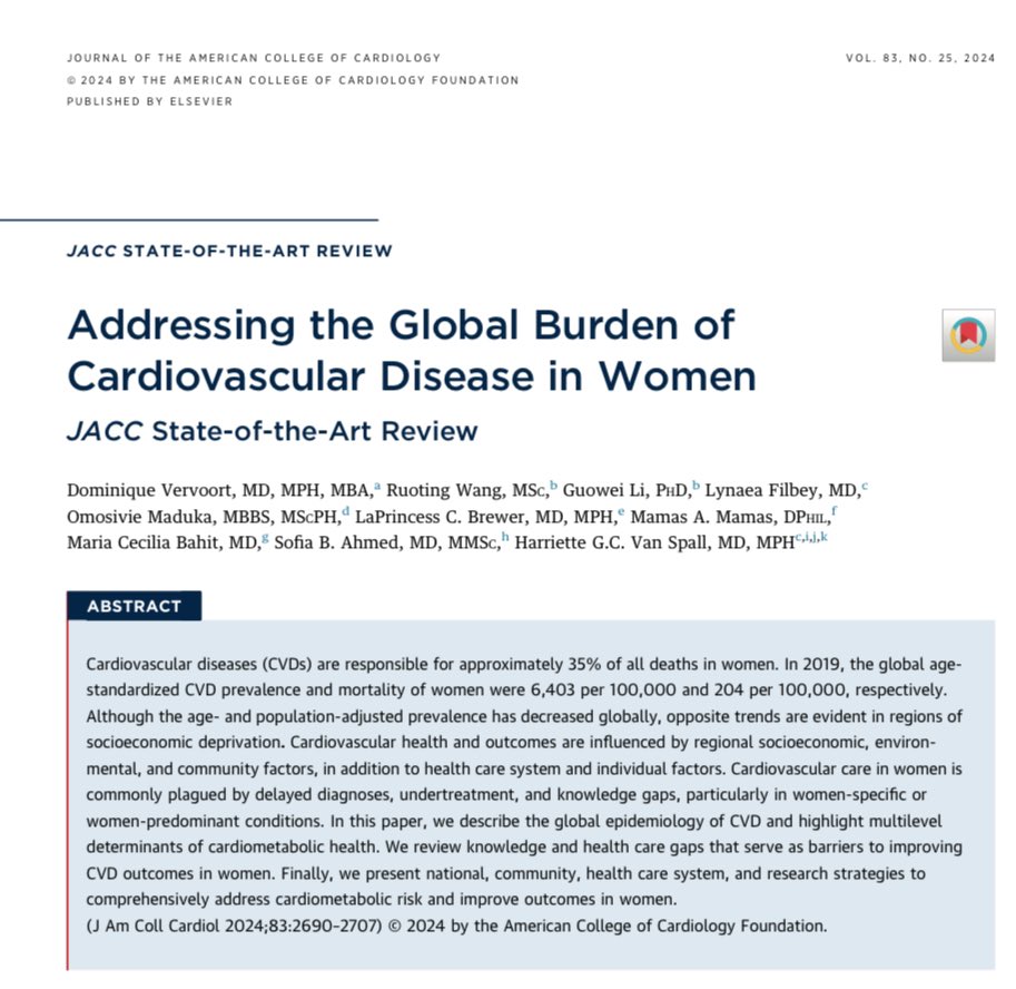 Harriette Van Spall, MD MPH 🇨🇦 (@hvanspall) on Twitter photo This #StateOfTheArtReview <a href="/JACCJournals/">JACC Journals</a> describes
💢Global #epidemiology of #CVD in👩🏽
💢Multilevel factors associated w/ incident #CVD
💢Multilevel approaches to improving #cardiometabolic health, lifespan in women 1/
#PublicHealth #Policy #HealthEquity
sciencedirect.com/science/articl… This #StateOfTheArtReview <a href="/JACCJournals/">JACC Journals</a> describes
💢Global #epidemiology of #CVD in👩🏽
💢Multilevel factors associated w/ incident #CVD
💢Multilevel approaches to improving #cardiometabolic health, lifespan in women 1/
#PublicHealth #Policy #HealthEquity
sciencedirect.com/science/articl…