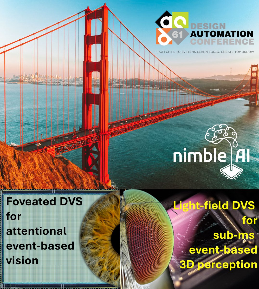 If you are at @61stDAC, be sure to attend the talk on  NimbleAI. We  will present new event-based sensing modalities, including foveated and light-field Dynamic Vision Sensors (DVS), and delve into the vision  pipelines that power them 👉 t.ly/9A2oG