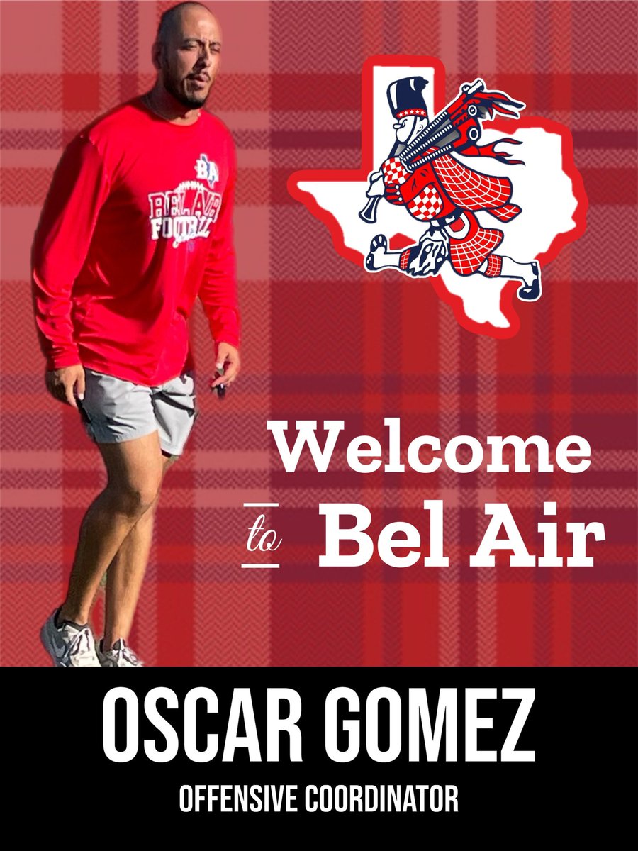 𝙂𝙖𝙧𝙮 𝙍𝙚𝙘𝙤𝙙𝙚𝙧 (@coachrecoder) on Twitter photo Please help us welcome our new Offensive Coordinator, Coach Oscar Gomez! Welcomes to Big Red Coach! Cue The Bagpipes!! #BigRedPride
@BA_Highlanders <a href="/BelAirHigh/">Bel Air HS</a> <a href="/Fchavezeptimes/">Felix Chavez</a> <a href="/OGomezBA/">O. Gomez</a> <a href="/YM3_100/">YM🥎</a> <a href="/YISDAthletics1/">YISD Athletics</a> Please help us welcome our new Offensive Coordinator, Coach Oscar Gomez! Welcomes to Big Red Coach! Cue The Bagpipes!! #BigRedPride
@BA_Highlanders <a href="/BelAirHigh/">Bel Air HS</a> <a href="/Fchavezeptimes/">Felix Chavez</a> <a href="/OGomezBA/">O. Gomez</a> <a href="/YM3_100/">YM🥎</a> <a href="/YISDAthletics1/">YISD Athletics</a>