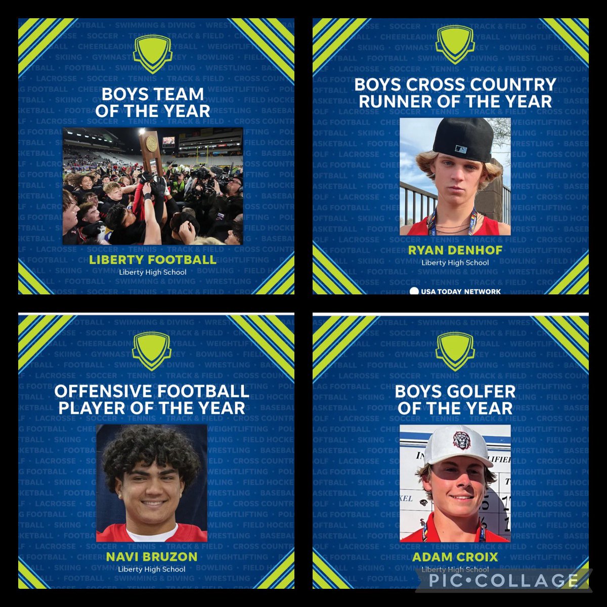 LHSAthletics22's tweet photo. Congratulations to @LHSAthletics22 teams and athletes as they complete the 2023-24 sports year with 4 more awards from @azcsports!  
💥Boys Team of Year
@LibertyFBLions 
💥Offensive FB POY 
@navibruzon 
💥Boys CC POY
Ryan Denhof
💥Boys Golfer of Year
Adam Croix
@PeoriaUnified11 https://t.co/NLtC3aO2D4