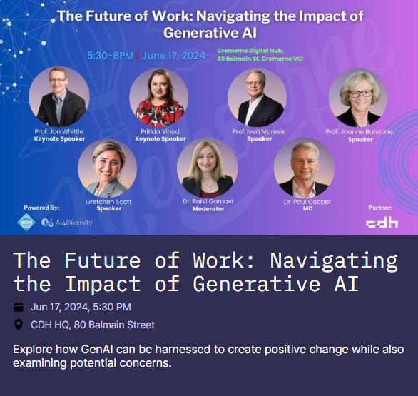 Our Director <a href="/JBatstone/">Dr Joanna Batstone</a> contributed her insights to a panel discussion on "The Impact of #GenAI" hosted by <a href="/AI4Diversity/">AI4Diversity</a> at the Cremorne Digital Hub. A thought-provoking exchange of ideas on how to maximise GenAI, while balancing #ethical and #responsible principles.
#AIforGood