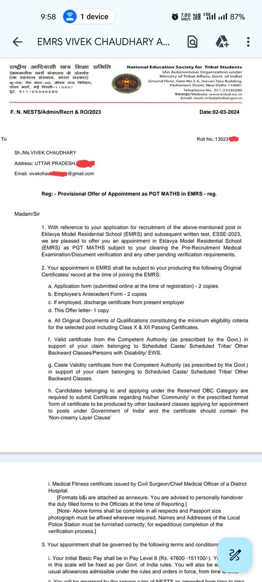 V1vekchaudHary's tweet photo. Despite following all required procedures,many selected candidates have not received their Joining letters.This delay is affecting our future.We need immediate action from the authorities.@PMOIndia @tribalaffairsIn @NESTS_India @jualoram @eduminofIndia @nests_emrs @dpradhanbjp https://t.co/9esgblw0CU