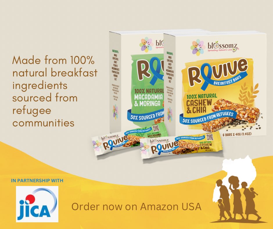 ZahrafiLTD's tweet photo. Every morning we wake up, there are 15,000 more people forcibly displaced due to conflicts & other emergencies. #Blossomz Revive Breakfast Bars are made from 100% natural ingredients sourced from #refugees. Developed in partnership with @JICAUganda under #TravelBeyondBarsProject https://t.co/Fhhabvm5dc