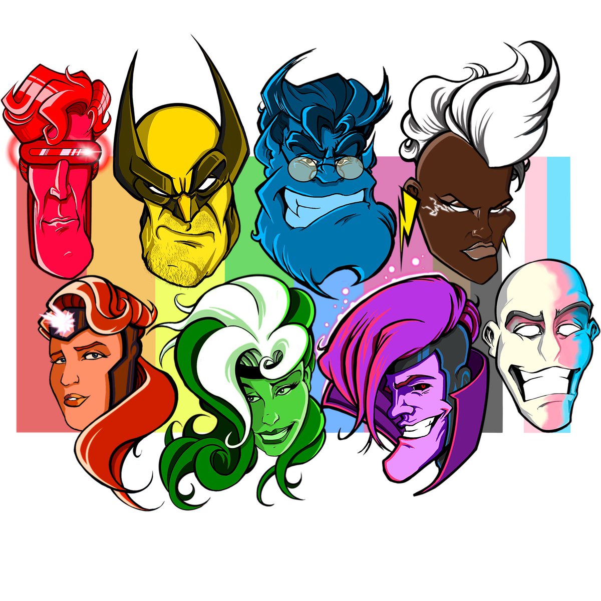 SkipRatArt's tweet photo. Retooled my x-men ‘97 designs for pride month and surprised how well they match the parts of the flag.

#xmen #xmen97 #xmenlgbt #pridemonth #lgbtsuperheroes https://t.co/Td2DN0xk3C