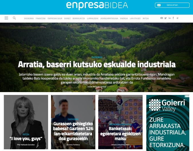 EnpresaBIDEA (@enpresabidea) on Twitter photo EnpresaBIDEAren gaurko azala 🖥
🔵Arratia, baserri kutsuko eskualde industriala
<a href="/joanes_marquet/">Joanes Marquet</a>
🔵“I love you, guys”
<a href="/pkaltzada/">Pilar Kaltzada</a>
👉 enpresabidea.eus EnpresaBIDEAren gaurko azala 🖥
🔵Arratia, baserri kutsuko eskualde industriala
<a href="/joanes_marquet/">Joanes Marquet</a>
🔵“I love you, guys”
<a href="/pkaltzada/">Pilar Kaltzada</a>
👉 enpresabidea.eus