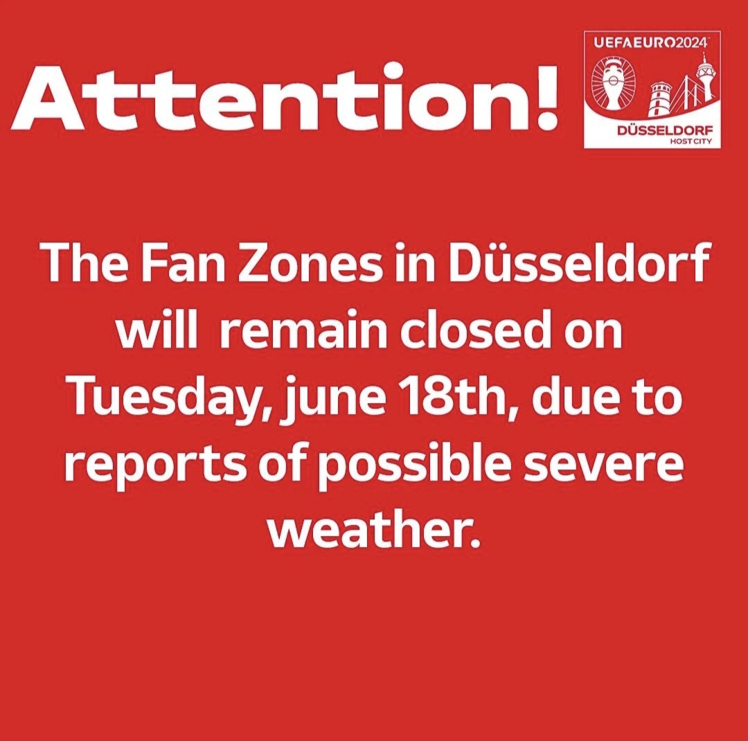 Stadt Düsseldorf (@duesseldorf) on Twitter photo 🇩🇪 Wichtige Info für die <a href="/EURO2024DE/">UEFA Nations League DE</a> Fan Zones in #Düsseldorf. ⚠️⛈️
🇬🇧 Important update about the <a href="/EURO2024DE/">UEFA Nations League DE</a> fan zones in Düsseldorf. ⚠️⛈️ 🇩🇪 Wichtige Info für die <a href="/EURO2024DE/">UEFA Nations League DE</a> Fan Zones in #Düsseldorf. ⚠️⛈️
🇬🇧 Important update about the <a href="/EURO2024DE/">UEFA Nations League DE</a> fan zones in Düsseldorf. ⚠️⛈️