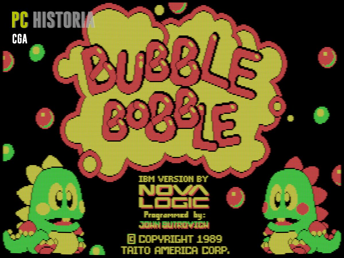 PC__Historia's tweet image. #Novalogic realizó un EXCELENTE port en 1989 para #IBM #PC y compatibles del #arcade de @TAITO #BubbleBobble de 1986. Soportaba #CGA, #EGA y #Tandy, tarjetas de sonido y hasta dos jugadores simultáneos. Y es que el arcade original ha cumplido 38 años! ∘˙○˚.•🎂∘˙○˚.•